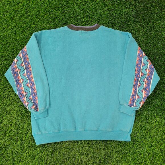 Vintage 90s MOD Aztec Sweatshirt Womens XL 23x24 Blue USA - Picture 2 of 11